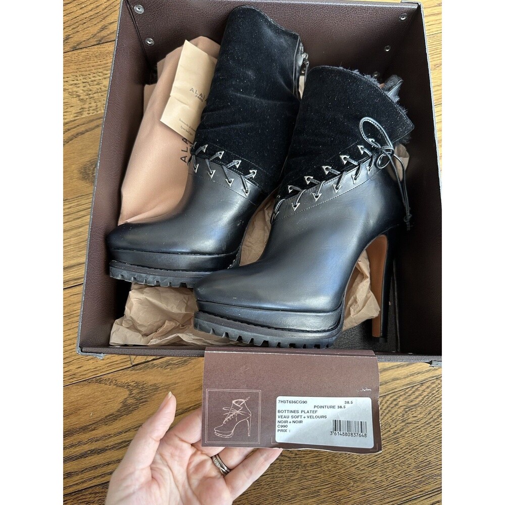 Alaia Azzedine Lace-Up Leather Suede Platform Ankle High Heel Booties EU 38.5 - Picture 2 of 15
